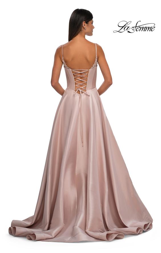 Picture of: Mikado A-line Gown with Lace Detail Neckline in Champagne, Style: 32878, Detail Picture 6