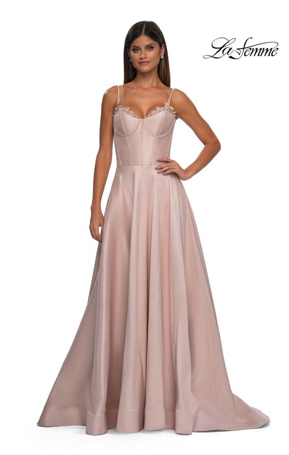 Picture of: Mikado A-line Gown with Lace Detail Neckline in Champagne, Style: 32878, Detail Picture 7