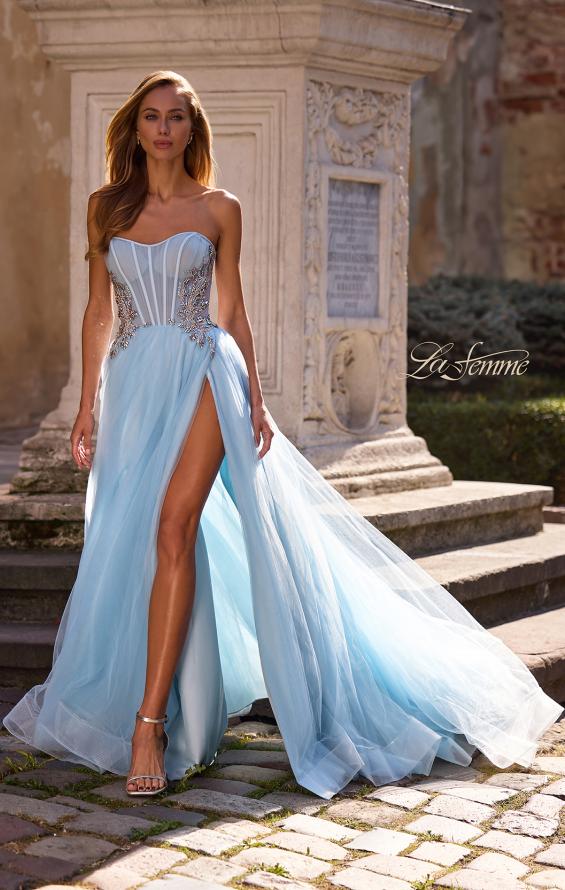 Picture of: Tulle A-line Prom Dress with Beautiful Rhinestone Side Detail in Cloud Blue, Style: 32767, Main Picture