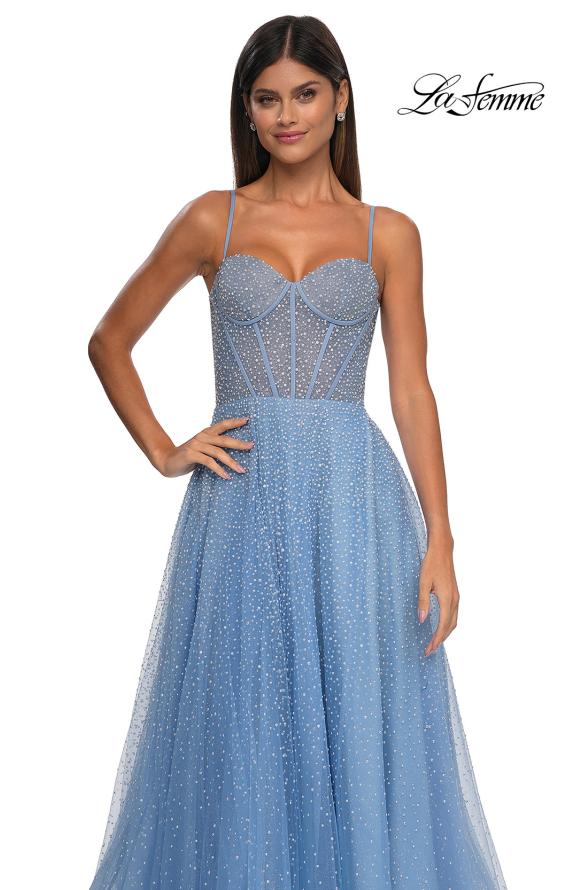 Picture of: Cute A-line Prom Dress with Pearl and Rhinestone Tulle in Cloud Blue, Style: 32644, Detail Picture 11