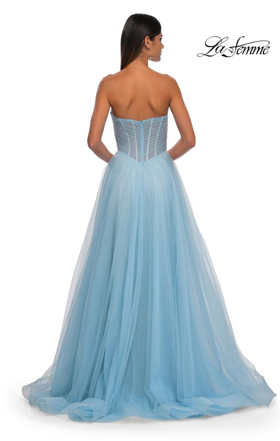 Picture of: Strapless A-line Tulle Dress with Floral Waist Detail in Cloud Blue, Style: 32789, Detail Picture 12