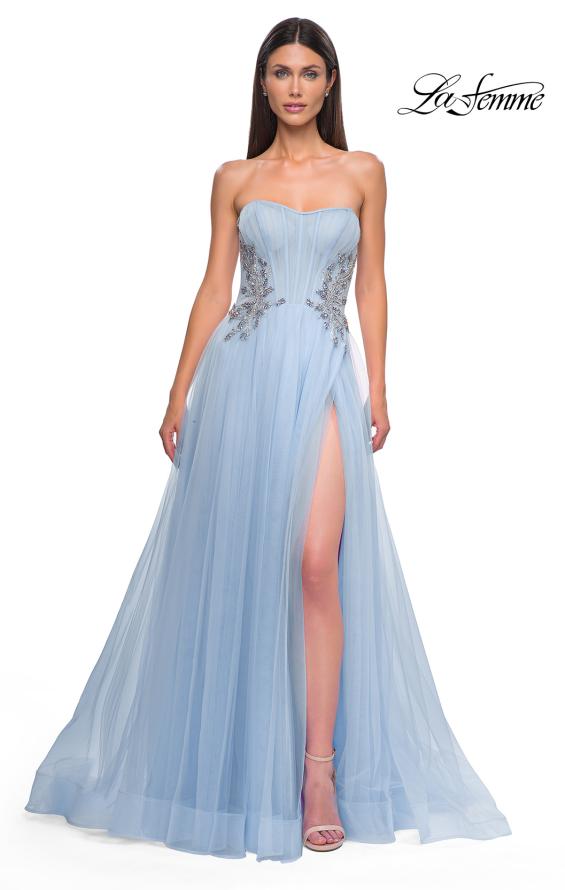 Picture of: Tulle A-line Prom Dress with Beautiful Rhinestone Side Detail in Cloud Blue, Style 32767, Detail Picture 13