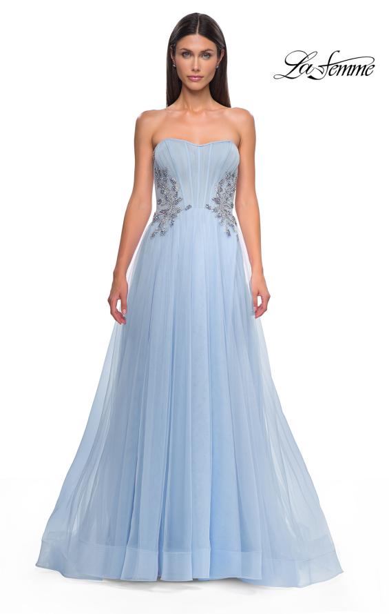 Picture of: Tulle A-line Prom Dress with Beautiful Rhinestone Side Detail in Cloud Blue, Style 32767, Detail Picture 15