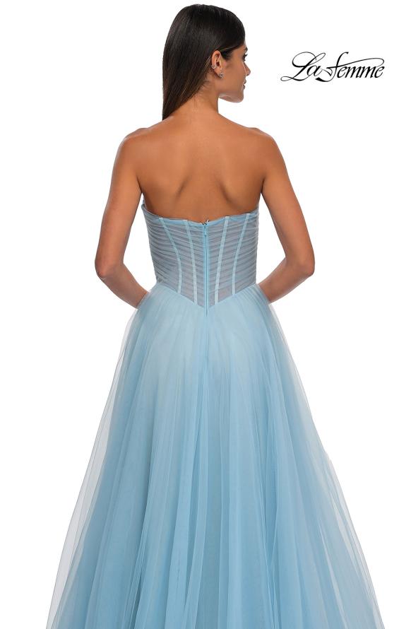 Picture of: Strapless A-line Tulle Dress with Floral Waist Detail in Cloud Blue, Style: 32789, Detail Picture 23