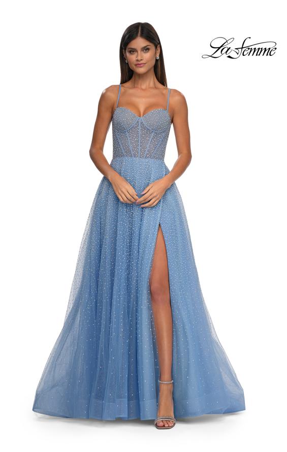 Picture of: Cute A-line Prom Dress with Pearl and Rhinestone Tulle in Cloud Blue, Style: 32644, Detail Picture 3