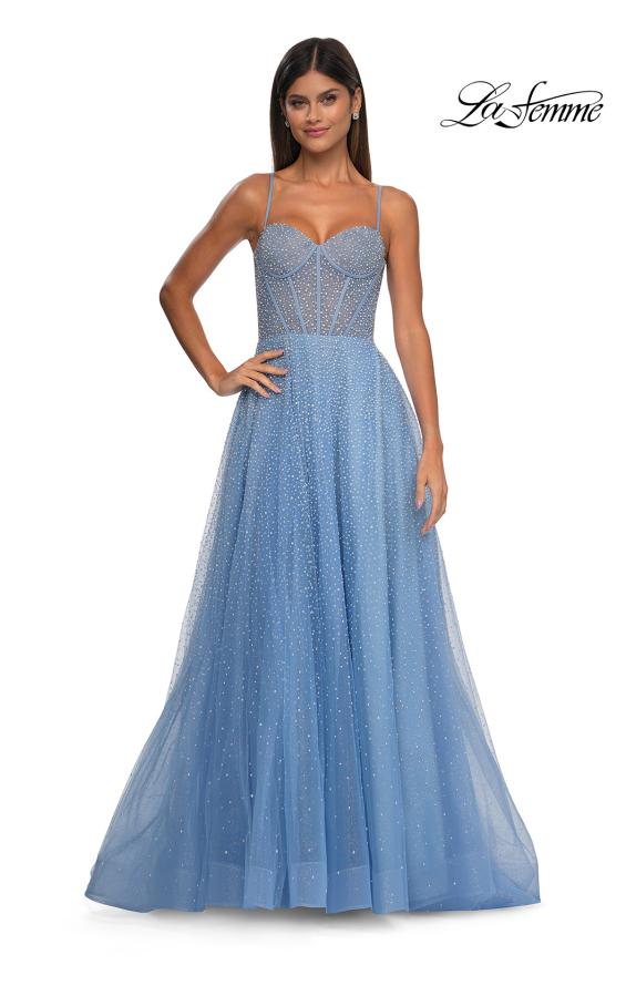 Picture of: Cute A-line Prom Dress with Pearl and Rhinestone Tulle in Cloud Blue, Style: 32644, Detail Picture 5