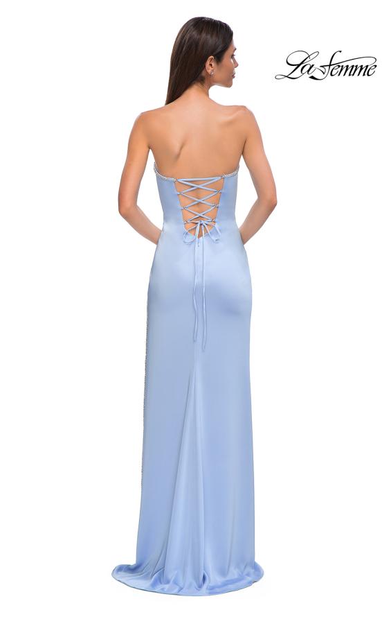 Picture of: Fitted Strapless Dress with Rhinestone Embellished Neckline and Slit in Cloud Blue, Style 32799, Detail Picture 6