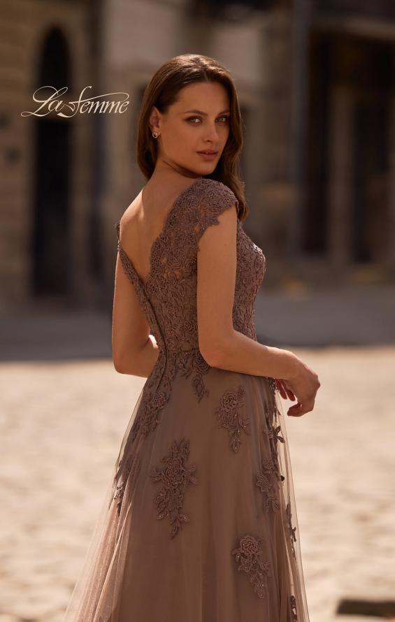 Picture of: Short Sleeve Lace Gown with Cascading Embellishments, Style: 26942, Detail Picture 2