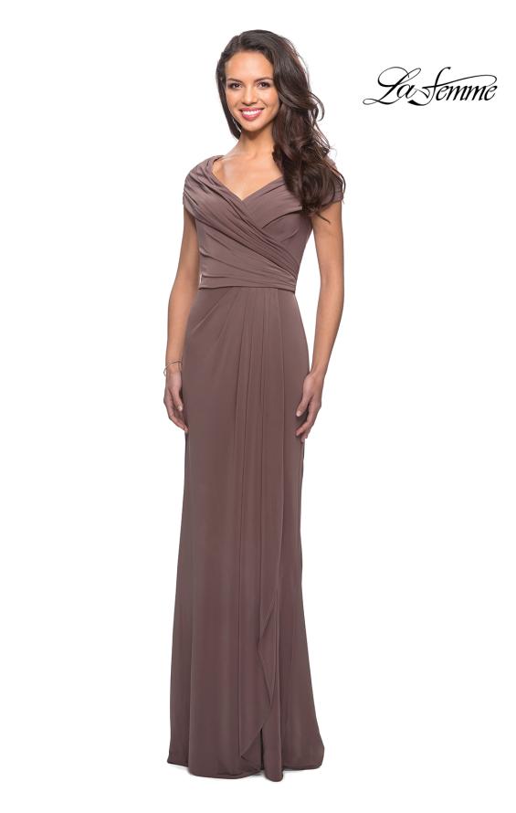 Picture of: Ruched Jersey Long Gown with V Neckline, Style: 26519, Detail Picture 5