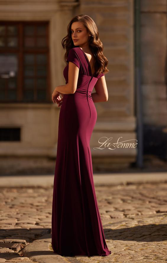 Picture of: Jersey Evening Dress with Cap Sleeves and Ruching in Dark Berry, Style: 30874, Back Picture