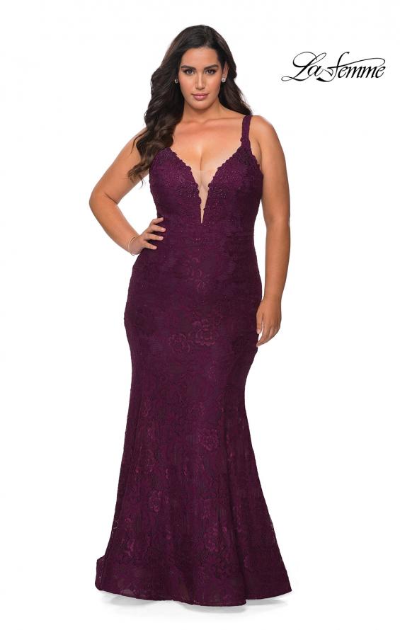 Picture of: Neon Plus SIze Prom Dress with Lace Up Back in Burgundy, Style: 29052, Detail Picture 3