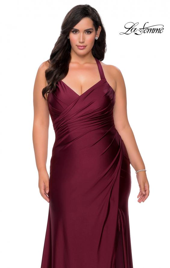 Picture of: Chic Jersey Plus Size Gown with Strappy Back in Burgundy, Style: 29062, Detail Picture 4