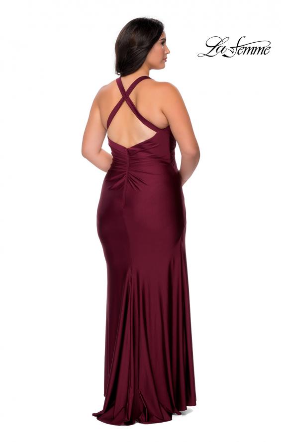 Picture of: Chic Jersey Plus Size Gown with Strappy Back in Burgundy, Style: 29062, Detail Picture 5