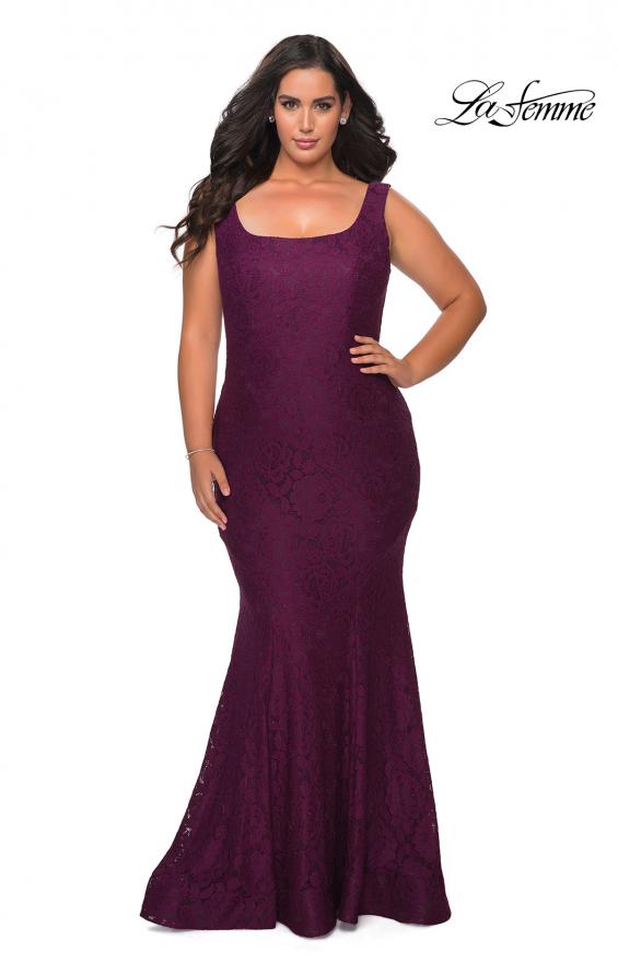 Picture of: Stretch Lace Plus Size Prom Gown with Beading in Burgundy, Style: 28948, Detail Picture 6