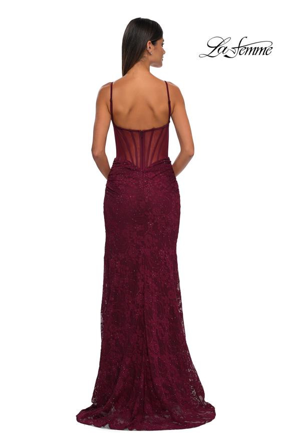 Picture of: Stretch Lace Prom Dress with Illusion Back and Sides in Dark Berry, Style: 32529, Detail Picture 9