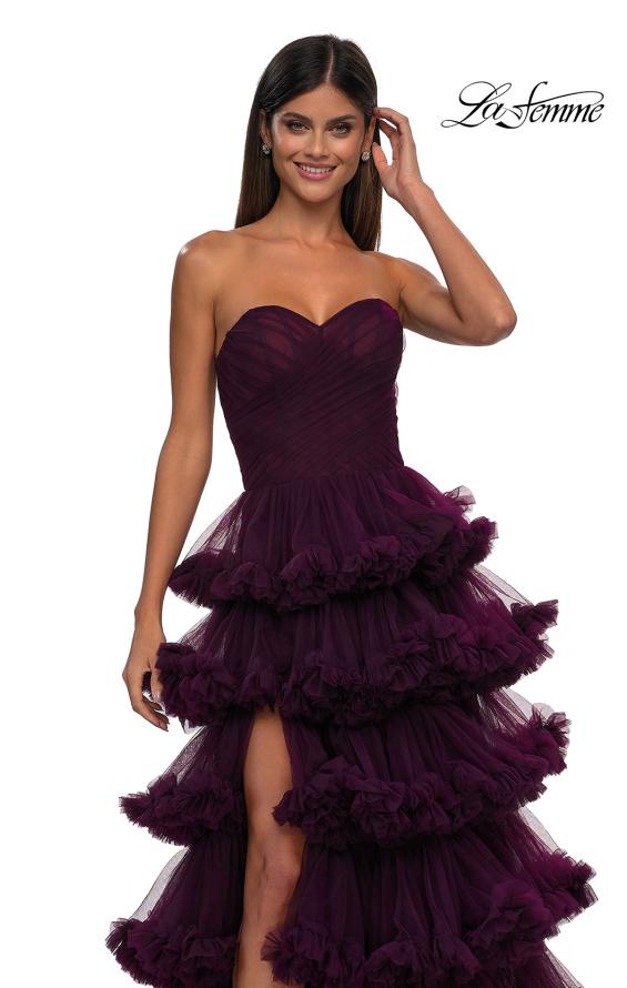 Picture of: Prom Dress with Fabulous Tiered Ruffle Skirt and Strapless Top in Dark Berry, Style: 32721, Detail Picture 9