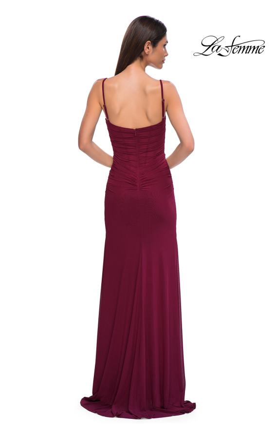 Picture of: Net Jersey Simple Prom Dress with Ruching and Corset Top in Dark Berry, Style 32925, Detail Picture 10