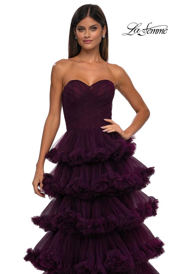 Picture of: Prom Dress with Fabulous Tiered Ruffle Skirt and Strapless Top in Dark Berry, Style: 32721, Detail Picture 11