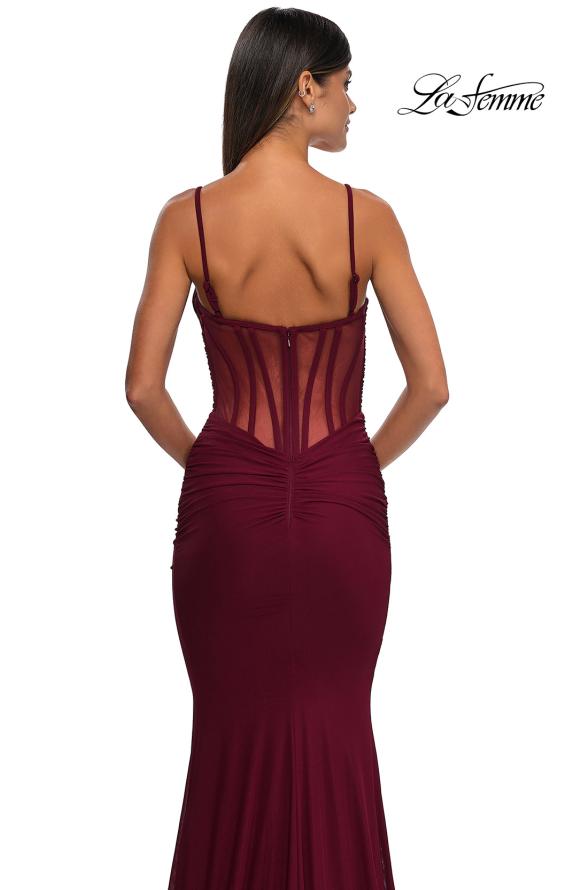 Picture of: Ruched Corset Top Prom Dress with Deep V in Dark Berry, Style: 32642, Detail Picture 12