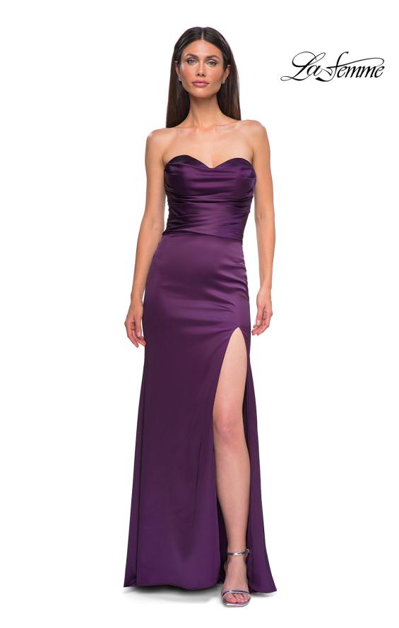 Picture of: Satin Simple Dress with Sweetheart Neckline and Gathering in Dark Berry, Style 32896, Detail Picture 12