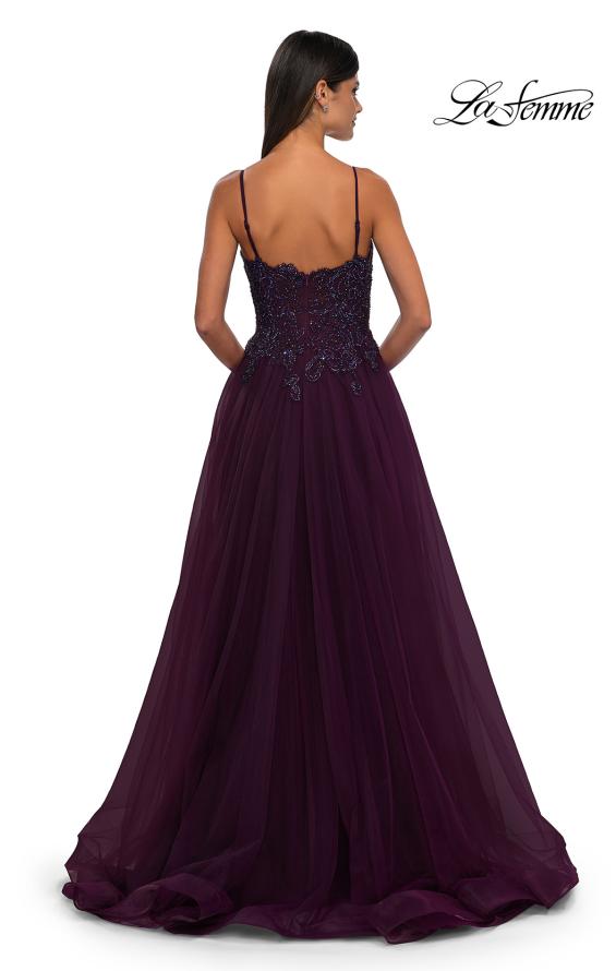 Picture of: Lace and Tulle A-line Prom Dress with High Slit in Dark Berry, Style: 32646, Detail Picture 13