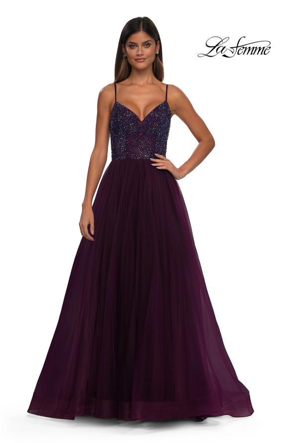 Picture of: Rhinestone Embellished Bodice Prom Dress with Full Skirt in Dark Berry, Style: 32668, Detail Picture 14