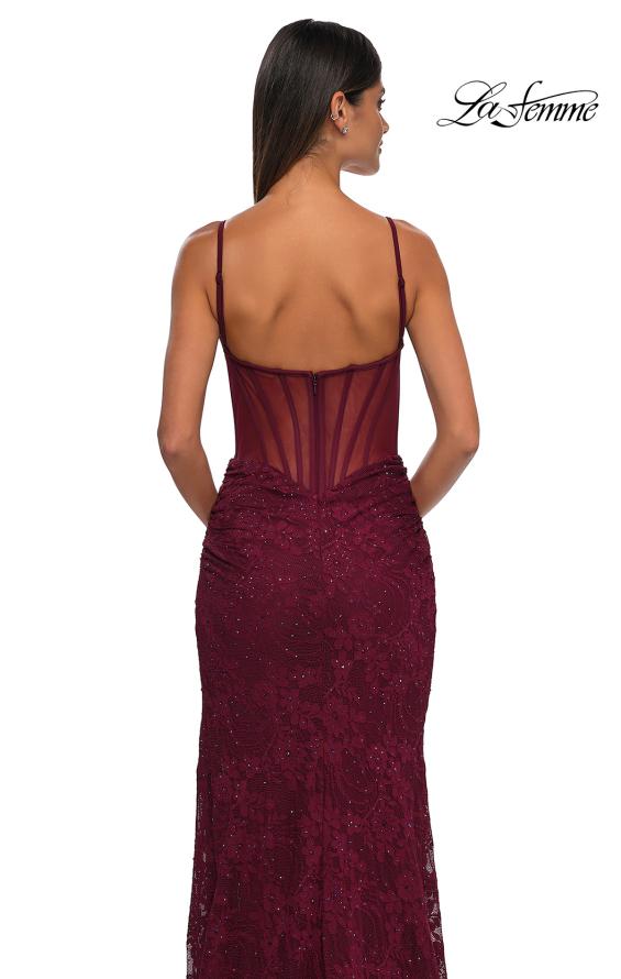 Picture of: Stretch Lace Prom Dress with Illusion Back and Sides in Dark Berry, Style: 32529, Detail Picture 15