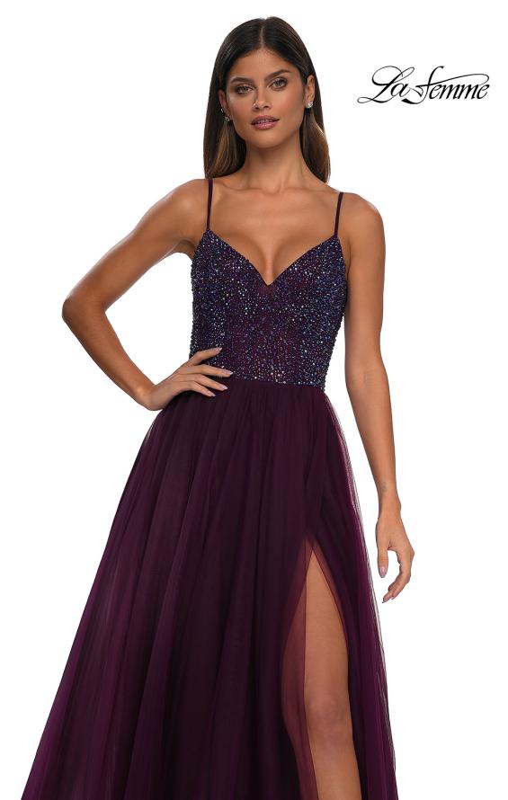 Picture of: Rhinestone Embellished Bodice Prom Dress with Full Skirt in Dark Berry, Style: 32668, Detail Picture 16