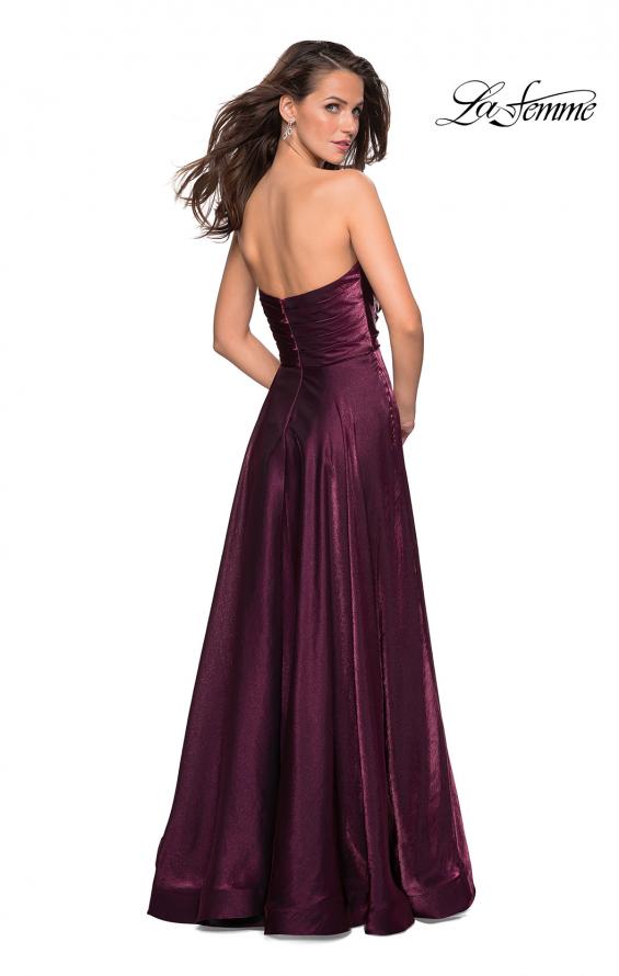 Picture of: Strapless Satin Gown with Ruching and Pockets in Burgundy, Style: 27130, Back Picture
