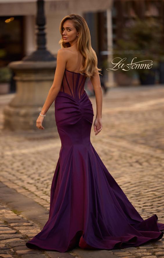 Picture of: Mermaid Stretch Mikado Evening Dress with Illusion Back in Dark Berry, Style 32791, Back Picture