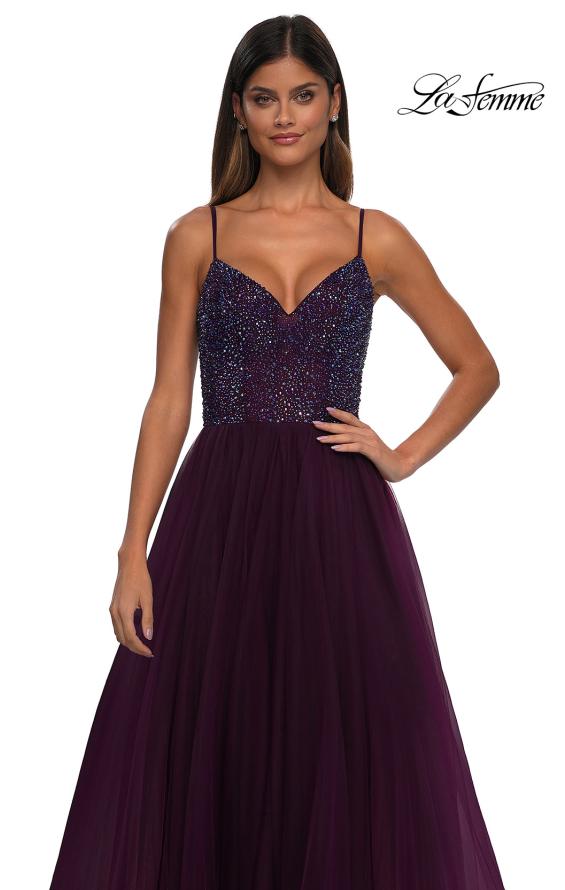 Picture of: Rhinestone Embellished Bodice Prom Dress with Full Skirt in Dark Berry, Style: 32668, Detail Picture 18