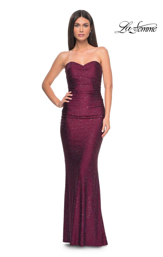 Picture of: Rhinestone Embellished Jersey Dress with Strapless Sweetheart Top in Dark Berry, Style: 31945, Detail Picture 23