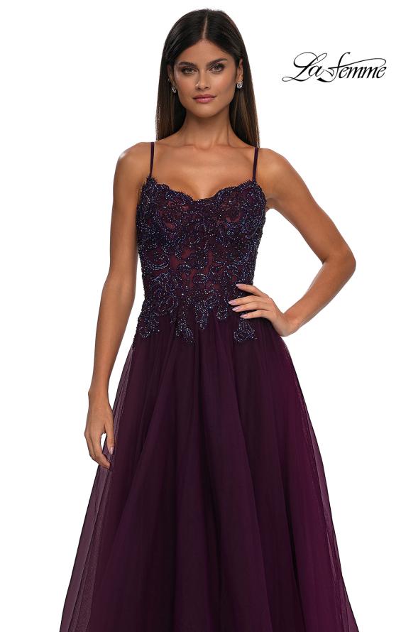 Picture of: Lace and Tulle A-line Prom Dress with High Slit in Dark Berry, Style: 32646, Detail Picture 28