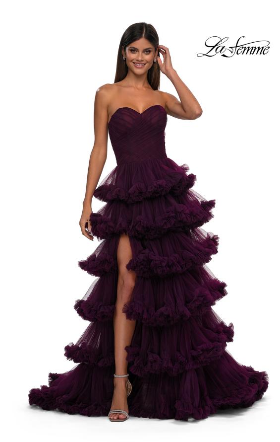 Picture of: Prom Dress with Fabulous Tiered Ruffle Skirt and Strapless Top in Dark Berry, Style: 32721, Detail Picture 3