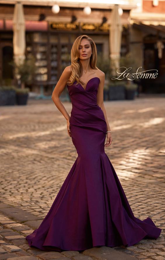 Picture of: Mermaid Stretch Mikado Evening Dress with Illusion Back in Dark Berry, Style 32791, Detail Picture 3