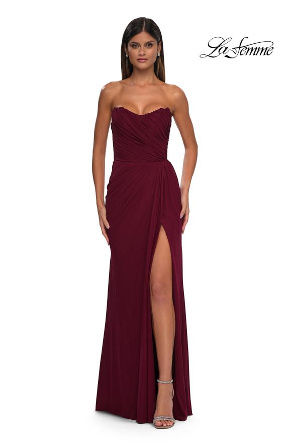 Picture of: Chic Strapless Net Jersey Evening Dress with Slit in Dark Berry, Style: 33116, Detail Picture 3