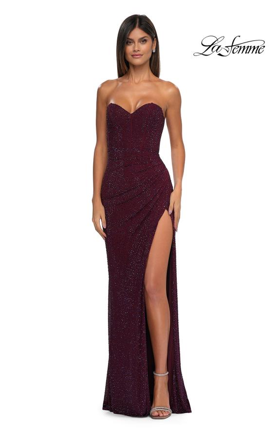 Picture of: Rhinestone Embellished Strapless Prom Dress with Boning in Dark Berry, Style: 32422, Detail Picture 5