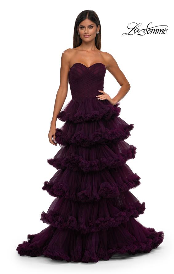 Picture of: Prom Dress with Fabulous Tiered Ruffle Skirt and Strapless Top in Dark Berry, Style: 32721, Detail Picture 5