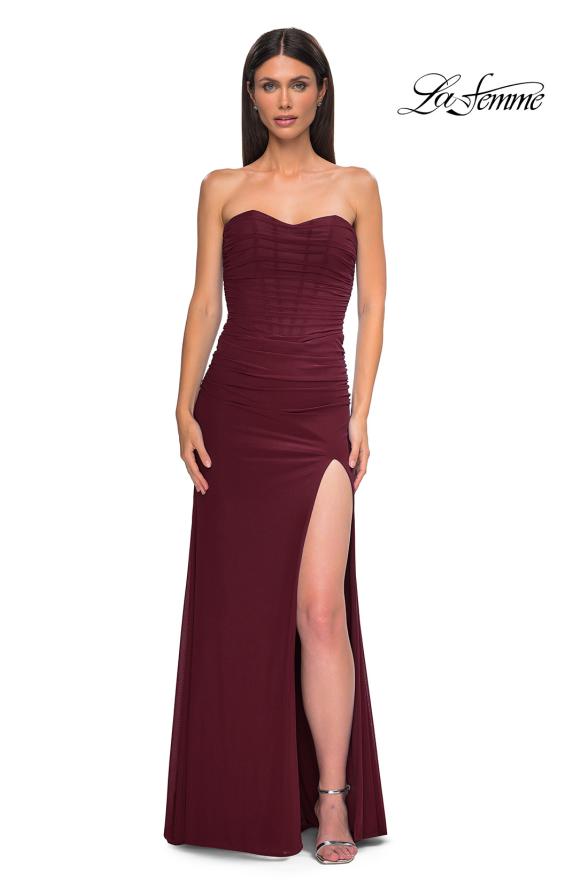 Picture of: Simple Prom Dress with Strapless Sweetheart Top and Lace Up Back in Dark Berry, Style 32990, Detail Picture 5