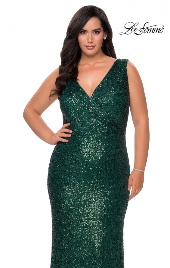 Picture of: Long Sequin Plus Size Prom Gown with V-Neck in Dark Emerald, Style: 28770, Detail Picture 7