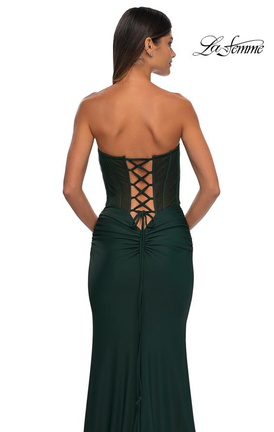 Picture of: Intricate Ruched Corset Bodice Prom Dress with Jersey Skirt in Dark Emerald, Style: 32971, Detail Picture 8