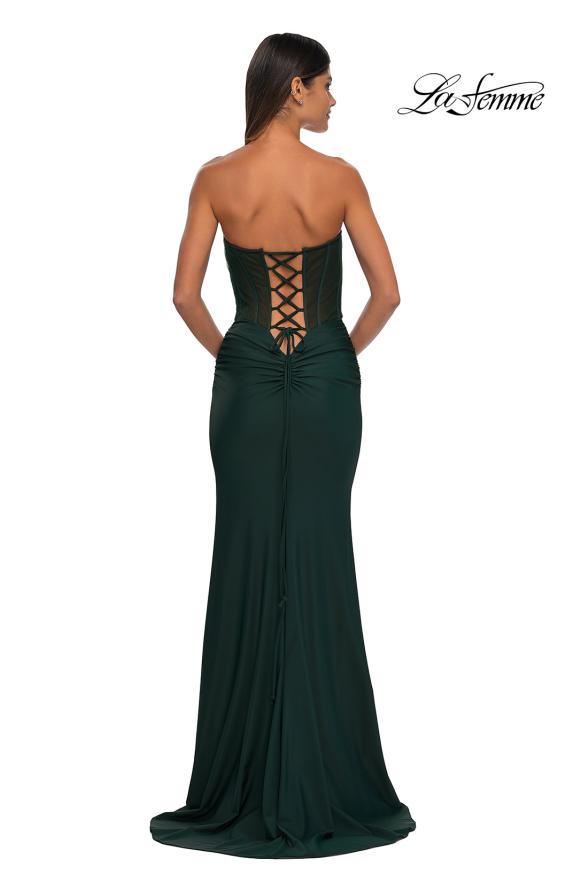 Picture of: Intricate Ruched Corset Bodice Prom Dress with Jersey Skirt in Dark Emerald, Style: 32971, Detail Picture 2