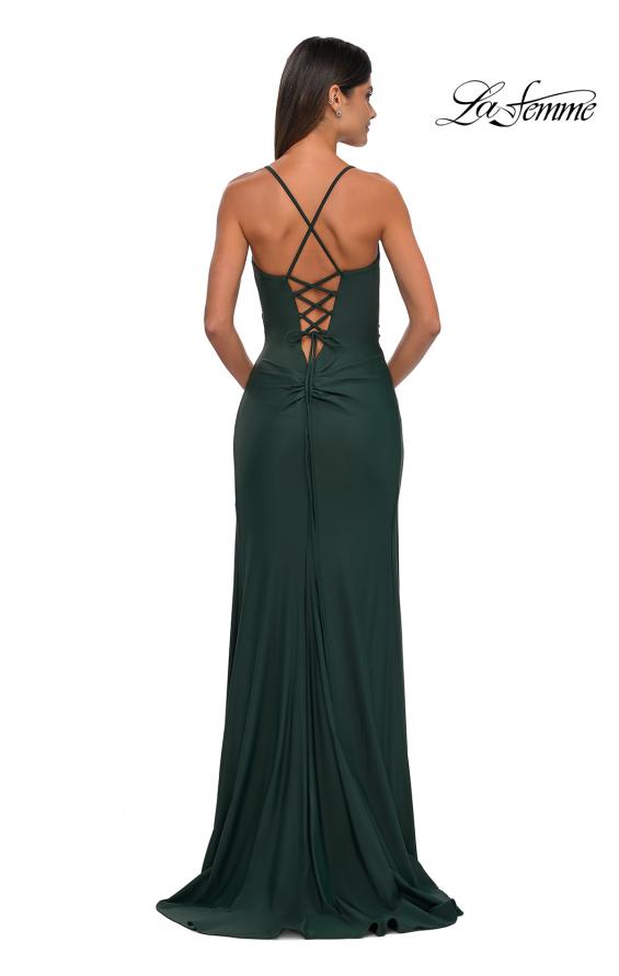 Picture of: Simple Prom Dress with Side Ruching and Lace Up Back in Dark Emerald, Style: 33103, Detail Picture 2