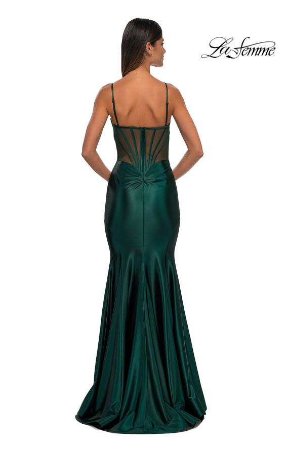 Picture of: Chic Stretch Satin Gown with Corset Top and Flare Skirt in Dark Emerald, Style: 32555, Detail Picture 4