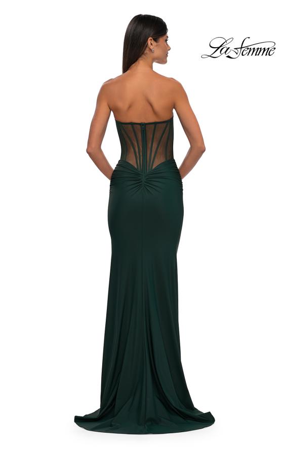 Picture of: Evening Dress with Illusion Strapless Bodice and Lace Applique in Dark Emerald, Style: 32912, Detail Picture 6