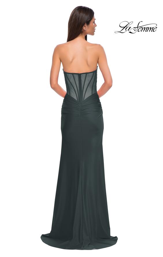 Picture of: Intricately Ruched Strapless Prom Dress with Unique Deep V in Dark Emerald, Style 32923, Detail Picture 6