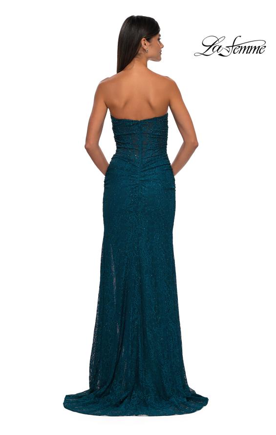 Picture of: Simple Long Stretch Lace Prom Dress with Ruching in Dark Teal, Style: 32773, Detail Picture 8