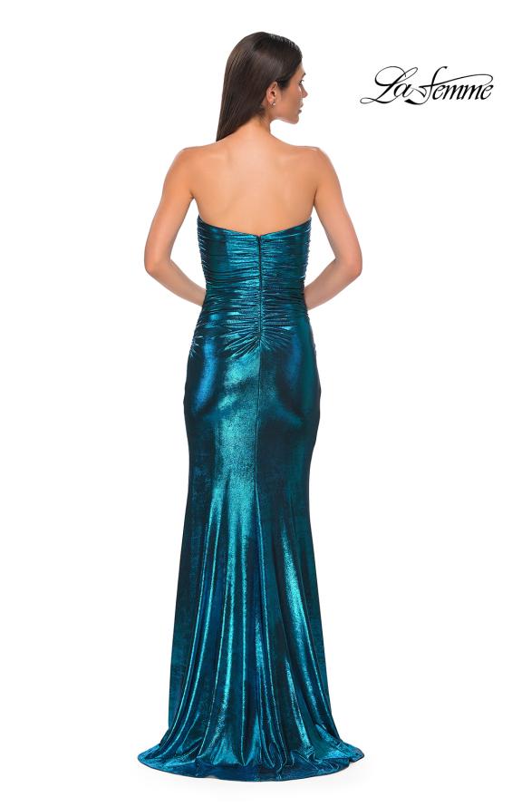 Picture of: Strapless Chic Metallic Jersey Dress with Criss Cross Bodice in Dark Teal, Style 32876, Detail Picture 8