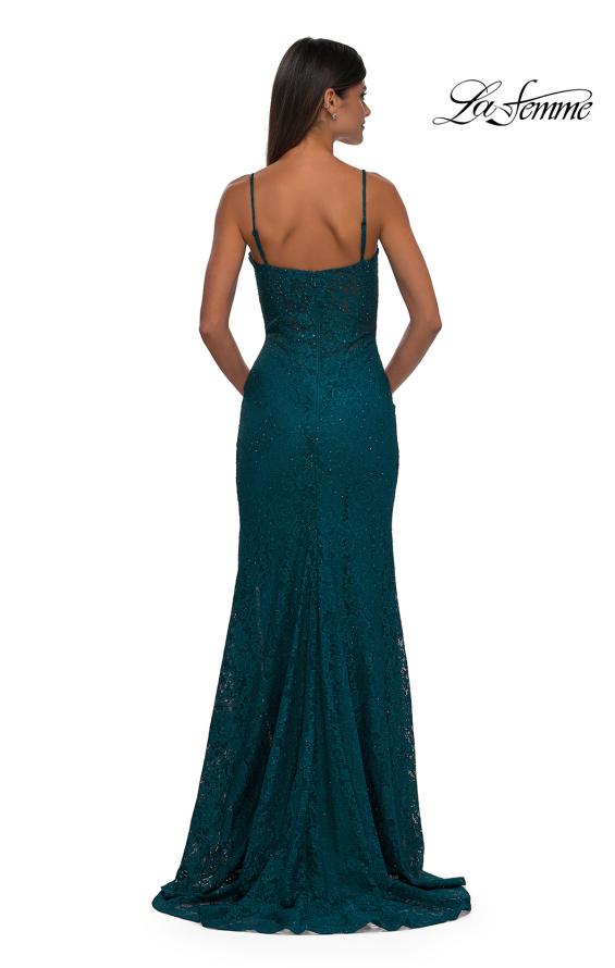 Picture of: Fitted Stretch Lace Dress with Scallop Neckline in Dark Teal, Style: 32933, Detail Picture 10