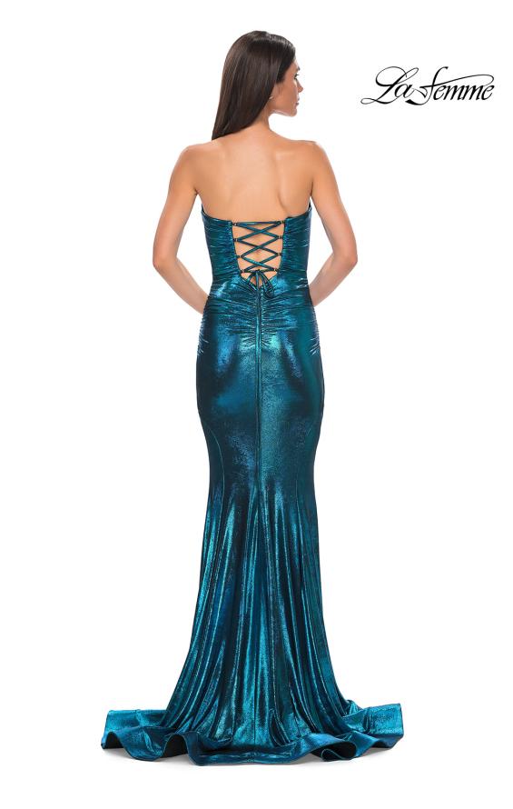 Picture of: Mermaid Metallic Prom Dress with Sweetheart Strapless Top in Dark Teal, Style 32995, Detail Picture 10